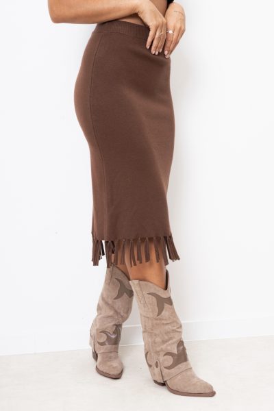 Spódnica dzianina dół frędzelki – Czekolada, UNI