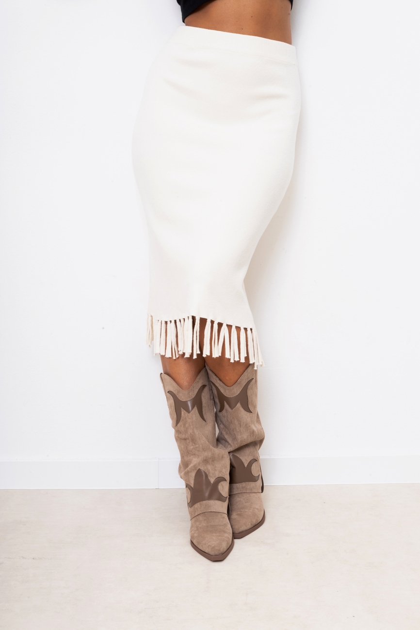 Spódnica dzianina dół frędzelki – Ecru, UNI