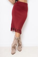 Spódnica dzianina dół frędzelki – Wino, UNI