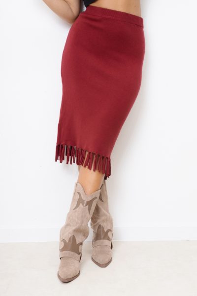 Spódnica dzianina dół frędzelki – Wino, UNI