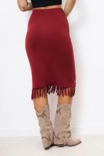 Spódnica dzianina dół frędzelki – Wino, UNI