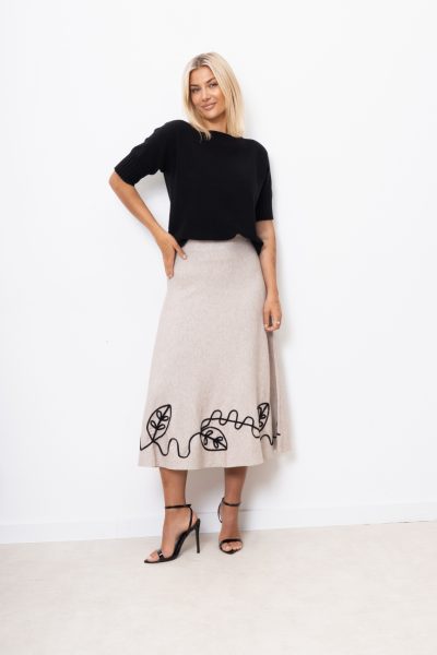 Spódnica prążek dół liście – Beż, UNI