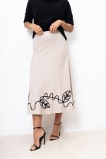 Spódnica prążek dół liście – Beż, UNI