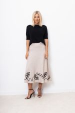 Spódnica prążek dół liście – Beż, UNI