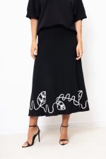 Spódnica prążek dół liście – Czarny, UNI