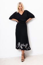 Spódnica prążek dół liście – Czarny, UNI