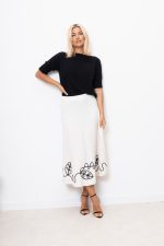 Spódnica prążek dół liście – Ecru, UNI