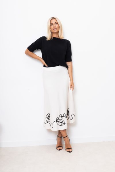 Spódnica prążek dół liście – Ecru, UNI