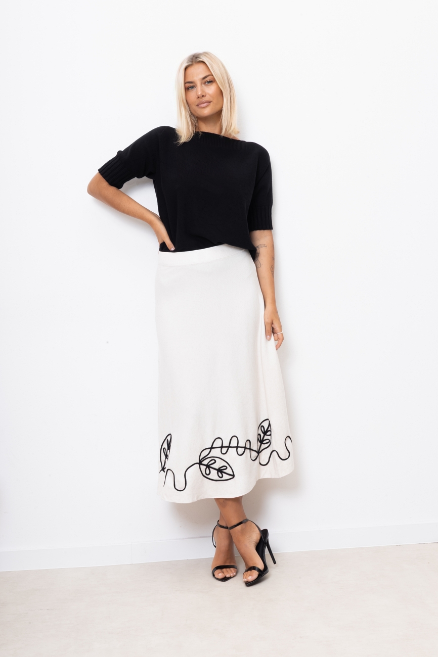 Spódnica prążek dół liście – Ecru, UNI