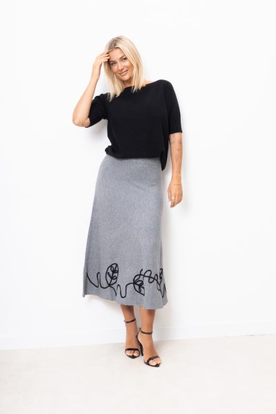 Spódnica prążek dół liście – Szary, UNI