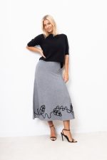 Spódnica prążek dół liście – Szary, UNI