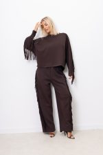 Spodnie frędzle – Czekolada, UNI