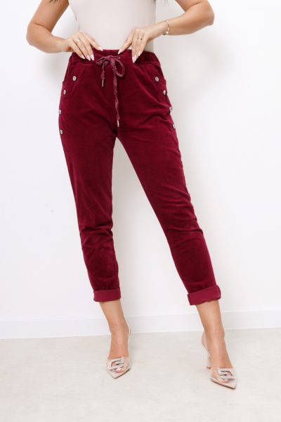 Spodnie sztruks kieszeń guziki – Bordo, UNI