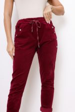 Spodnie sztruks kieszeń guziki – Bordo, UNI