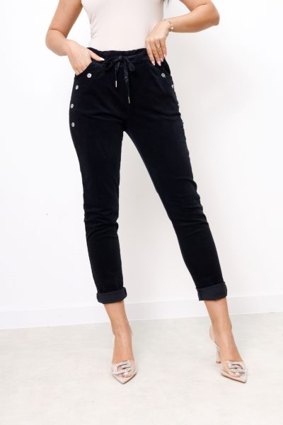 Spodnie sztruks kieszeń guziki – Czarny, UNI