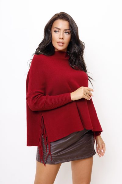Sweter bok frędzle – Bordo, UNI