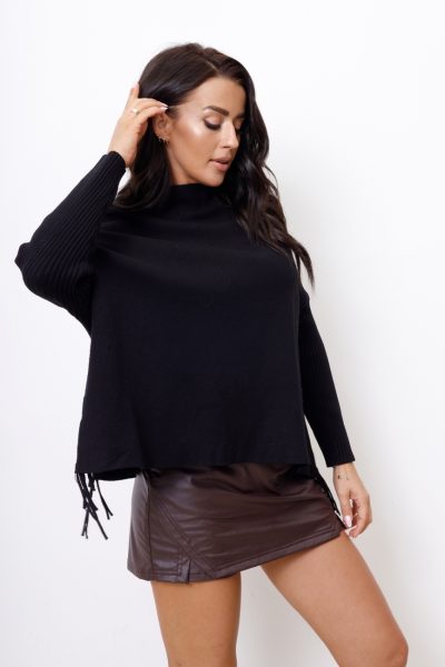 Sweter bok frędzle – Czarny, UNI