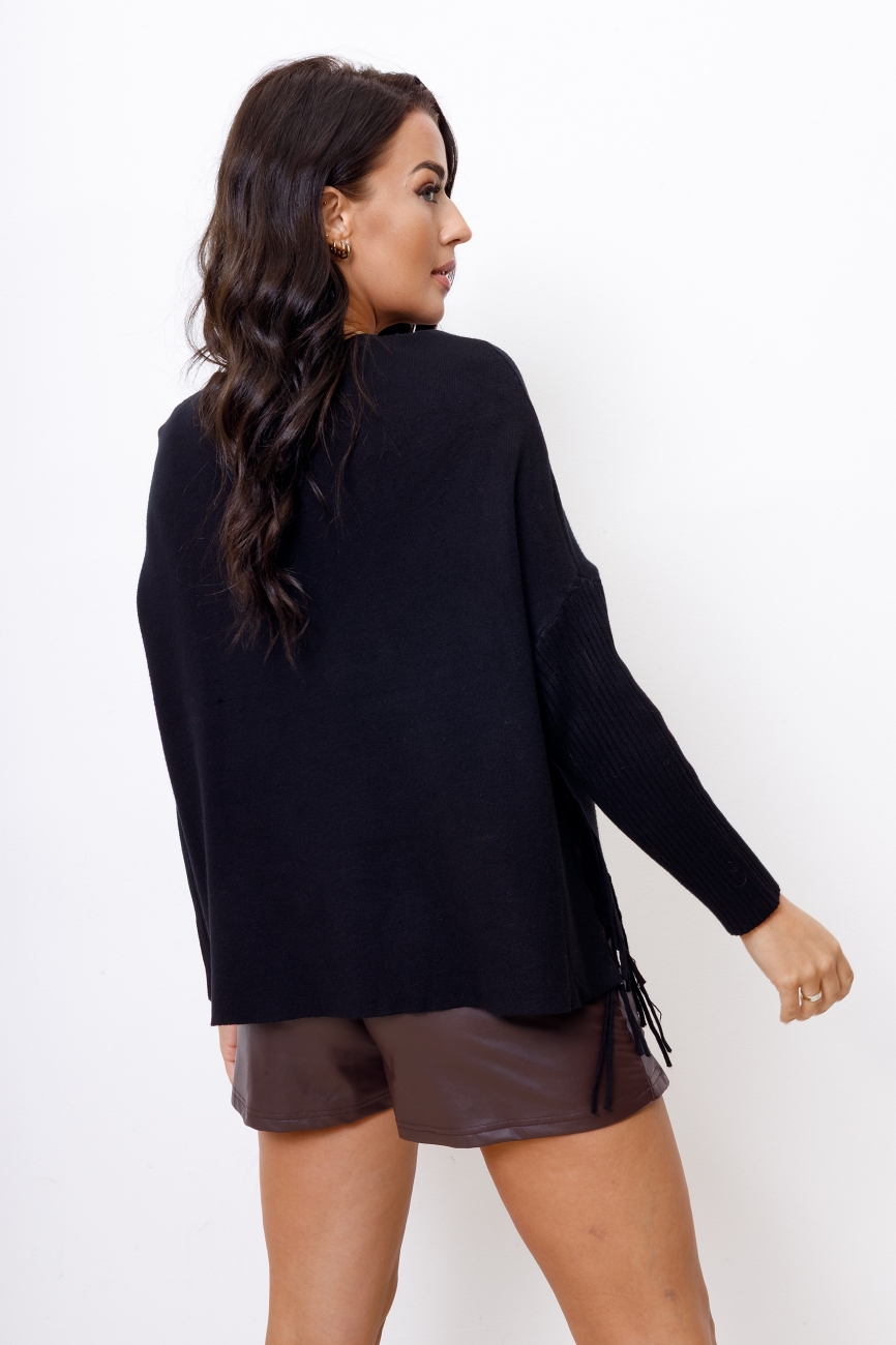 Sweter bok frędzle – Czarny, UNI