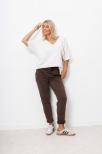 Sweter dekolt V ściągacz – Beż, UNI