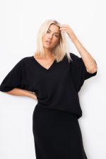 Sweter dekolt V ściągacz – Czarny, UNI