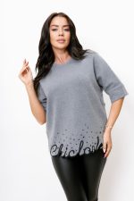 Sweter dół napis kamienie – Szary, UNI