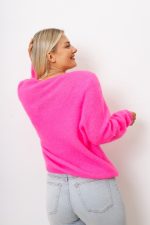 Sweter kid moher dekolt V – Róż neon, UNI