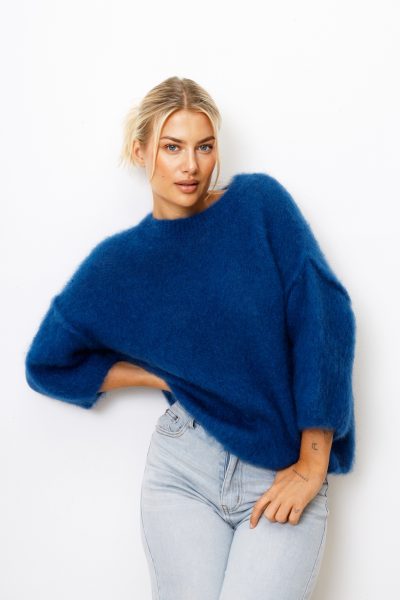 Sweter kid moher rękaw przeszycie – Granat, UNI