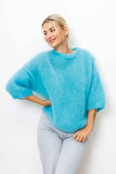 Sweter kid moher rękaw przeszycie – Turkus, UNI