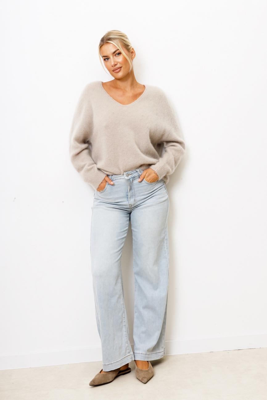 Sweter kid moher wiązany dół – Beż, UNI