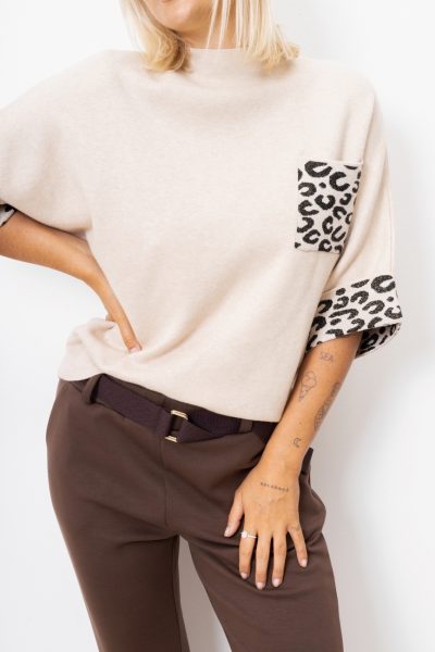 Sweter kieszonka złota panterka – Beż, UNI