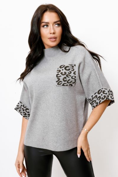 Sweter kieszonka złota panterka – Szary, UNI