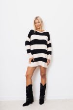 Sweter pasy – Beż/Czarny, UNI