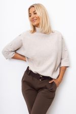 Sweter ramiona guziczki – Beż, UNI