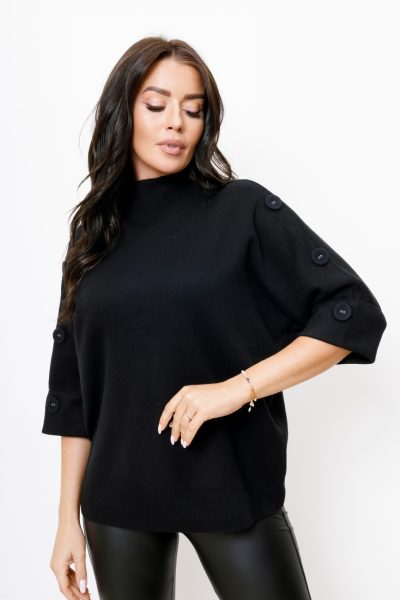 Sweter ramiona guziczki – Czarny, UNI