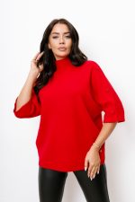 Sweter ramiona guziczki – Czerwony, UNI
