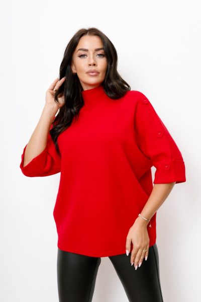 Sweter ramiona guziczki – Czerwony, UNI