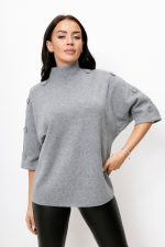 Sweter ramiona guziczki – Szary, UNI