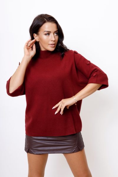 Sweter ramiona guziczki – Wino, UNI
