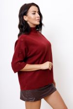 Sweter ramiona guziczki – Wino, UNI