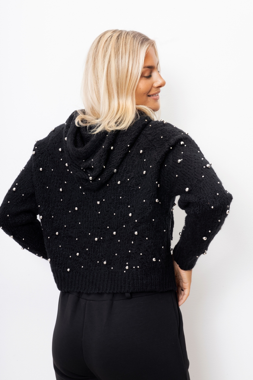 Sweter zamek perełki – Czarny, UNI