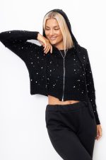 Sweter zamek perełki – Czarny, UNI