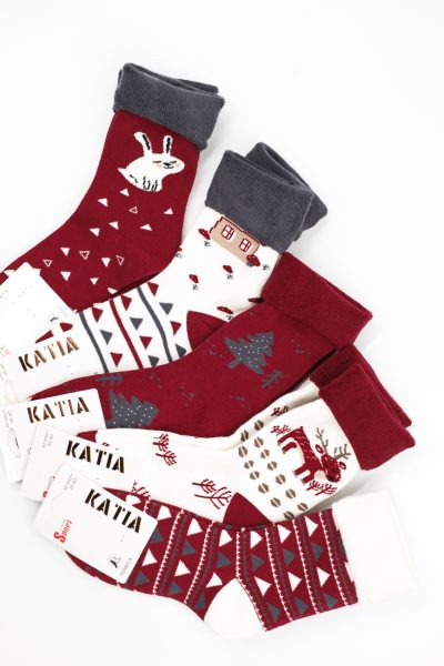 Skarpetki świąteczne termiczne 3pak – Bordo, 35/40