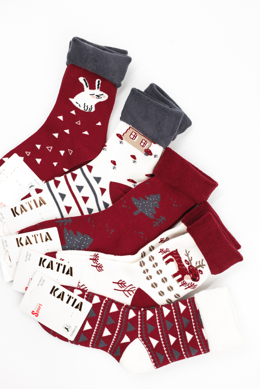 Skarpetki świąteczne termiczne 3pak – Bordo, 35/40