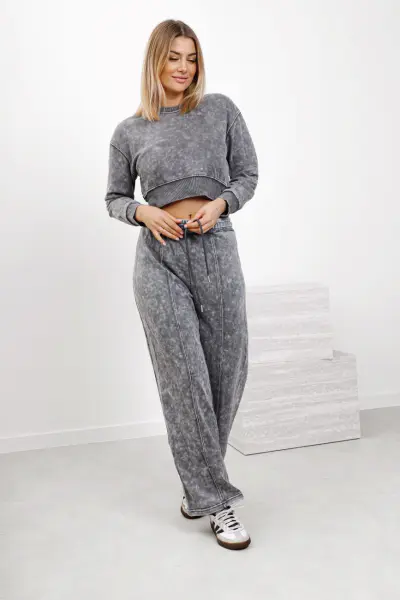 Komplet dekatyzowany krótka bluza – Szary, M/L