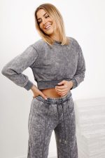 Komplet dekatyzowany krótka bluza – Szary, M/L