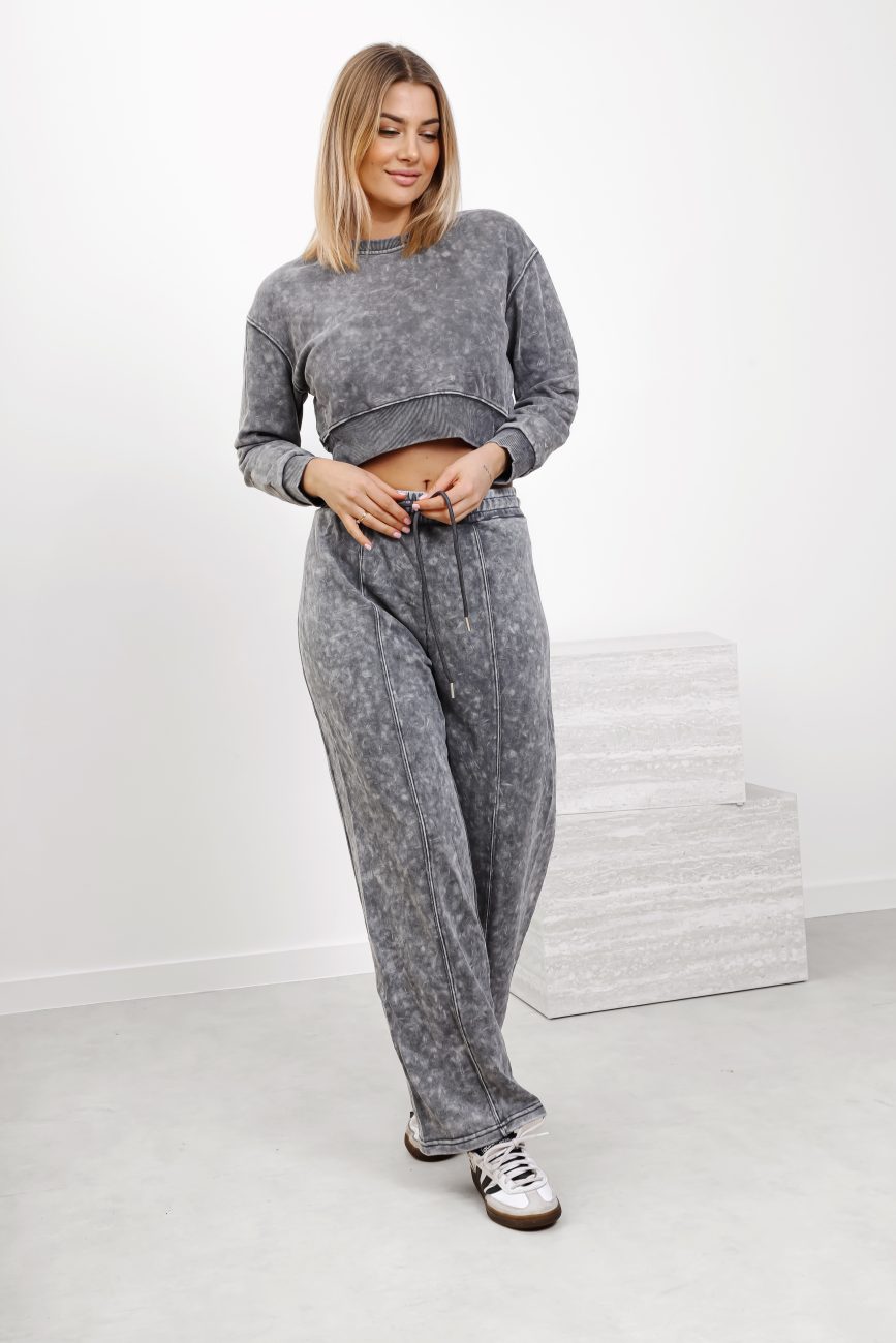 Komplet dekatyzowany krótka bluza – Szary, S/M