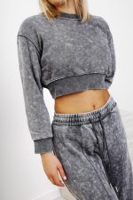 Komplet dekatyzowany krótka bluza – Szary, S/M