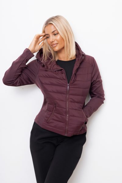 Kurtka pikowana rękaw dzianina – Bordo, M