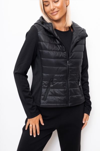 Kurtka pikowana rękaw dzianina – Czarny, XL