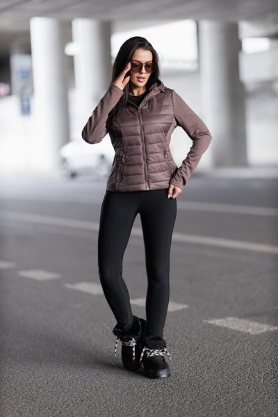 Kurtka pikowana rękaw dzianina – Czekolada, L